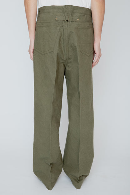 WIDE SEMI-FLARED 5-POCKET PANTS / OLIVE