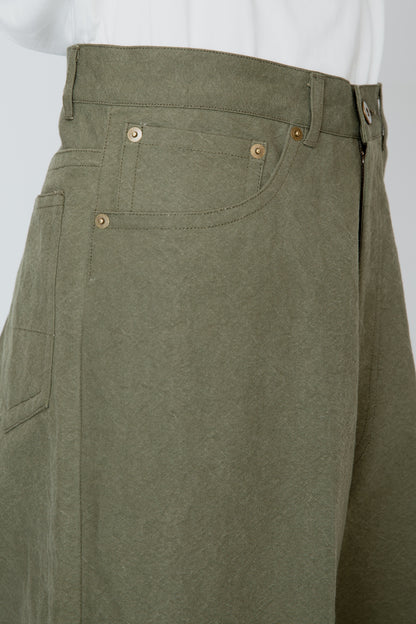 WIDE SEMI-FLARED 5-POCKET PANTS / OLIVE