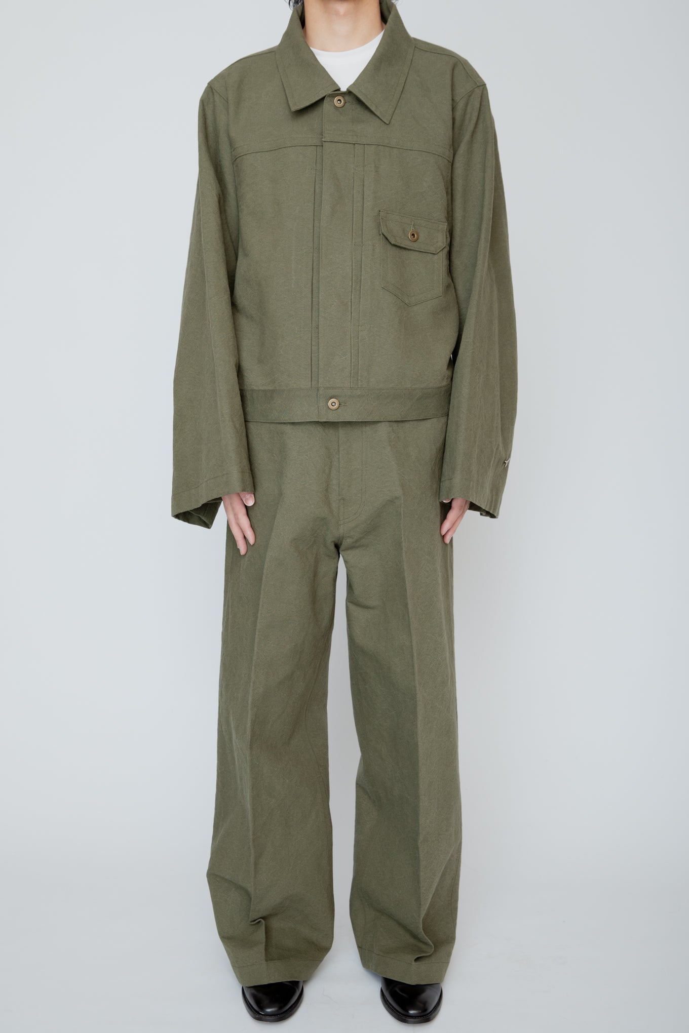 WIDE SEMI-FLARED 5-POCKET PANTS / OLIVE