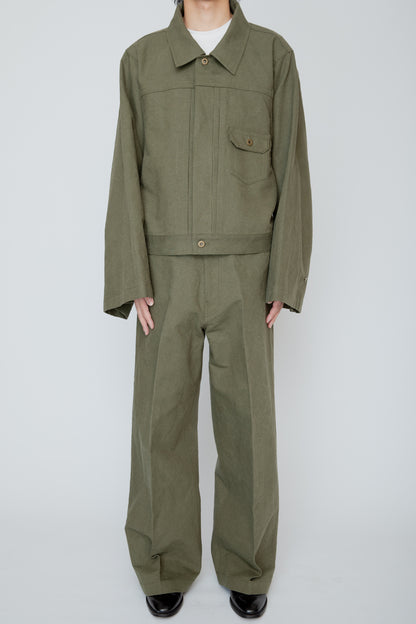 WIDE SEMI-FLARED 5-POCKET PANTS / OLIVE