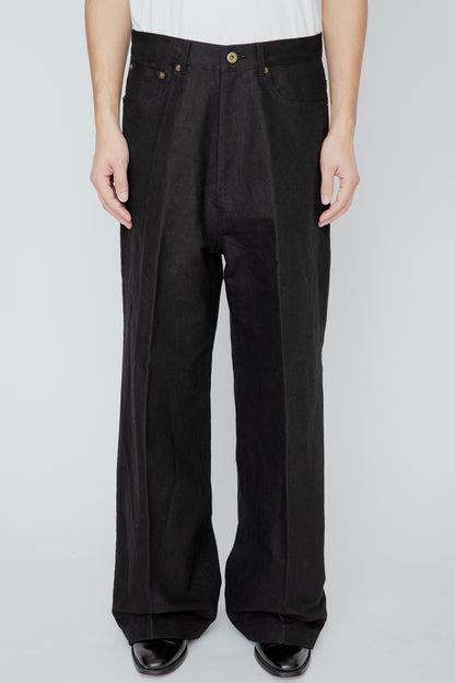 WIDE SEMI-FLARED 5-POCKET PANTS / BLACK