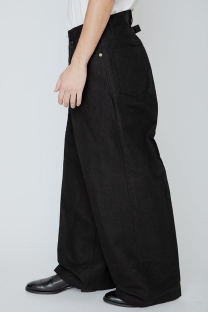 WIDE SEMI-FLARED 5-POCKET PANTS / BLACK