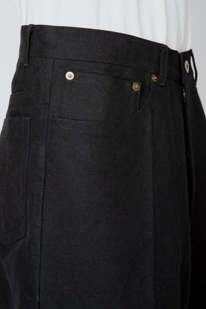 WIDE SEMI-FLARED 5-POCKET PANTS / BLACK