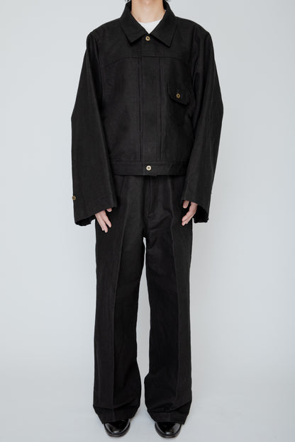 WIDE SEMI-FLARED 5-POCKET PANTS / BLACK