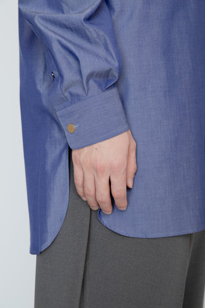 METAL-BUTTONED CUFF LONG SHIRT / INDIGO