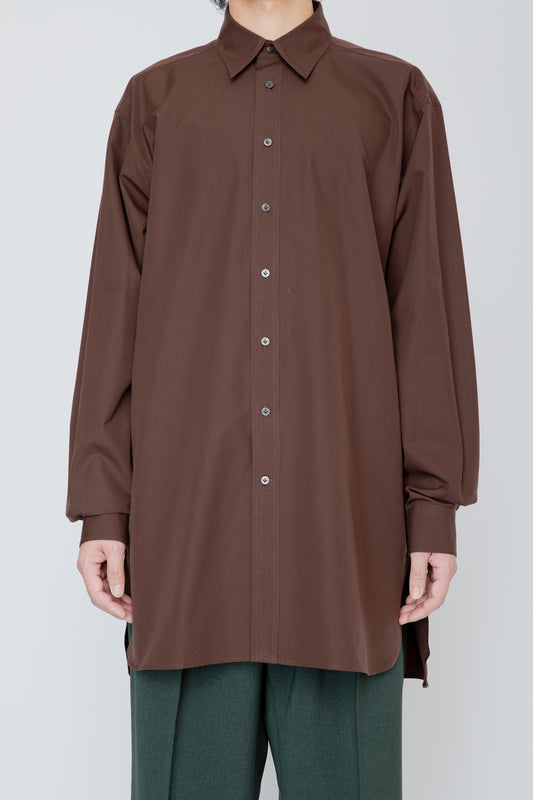 METAL-BUTTONED CUFF LONG SHIRT / BROWN