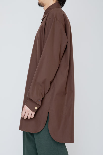 METAL-BUTTONED CUFF LONG SHIRT / BROWN