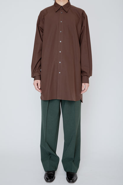 METAL-BUTTONED CUFF LONG SHIRT / BROWN