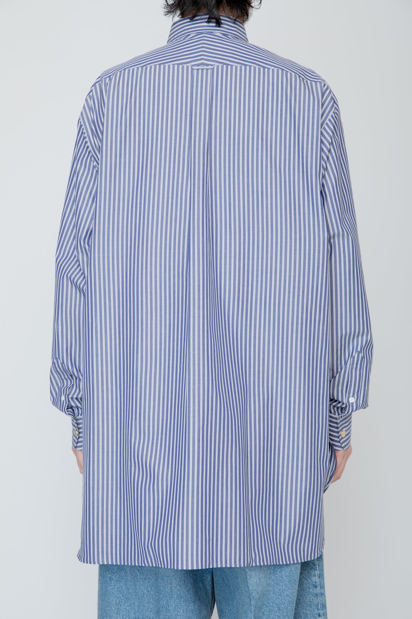 METAL-BUTTONED CUFF LONG SHIRT / STRIPE