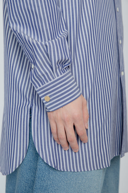 METAL-BUTTONED CUFF LONG SHIRT / STRIPE