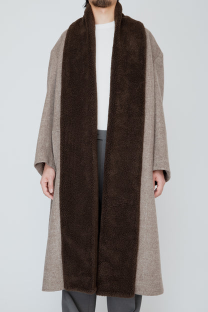 BELTED SHERPA COAT / BROWN HERRINGBONE
