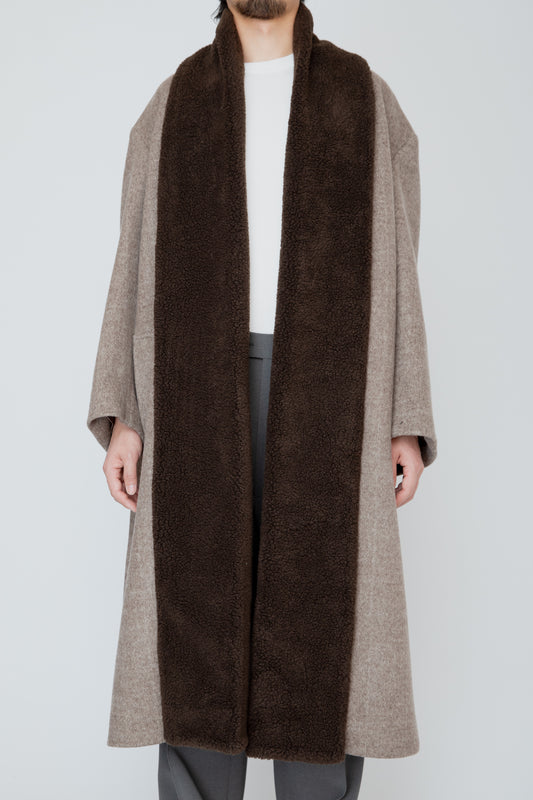 BELTED SHERPA COAT / BROWN HERRINGBONE