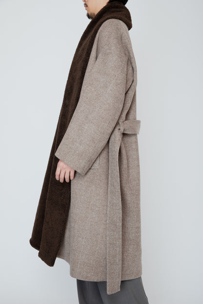 BELTED SHERPA COAT / BROWN HERRINGBONE