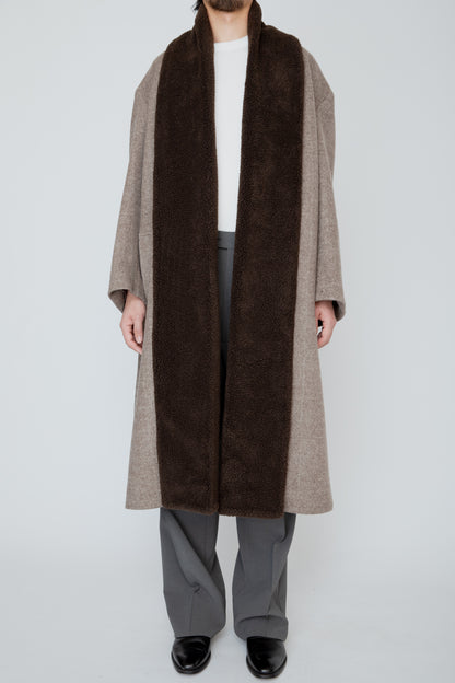 BELTED SHERPA COAT / BROWN HERRINGBONE