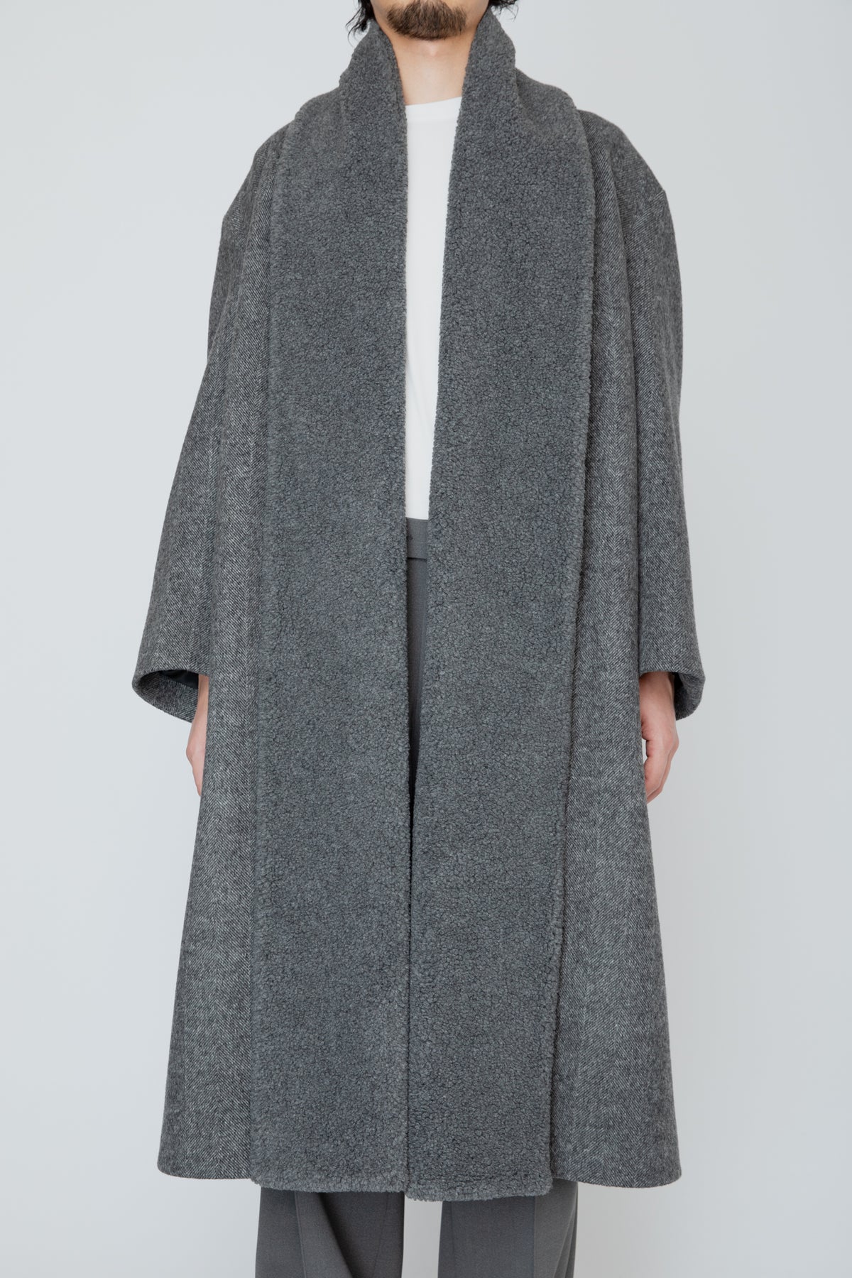 BELTED SHERPA COAT / CHARCOAL HERRINGBONE