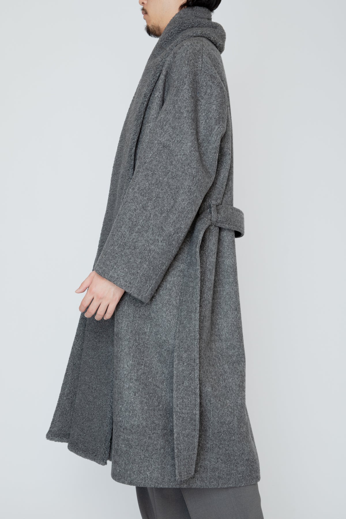 BELTED SHERPA COAT / CHARCOAL HERRINGBONE