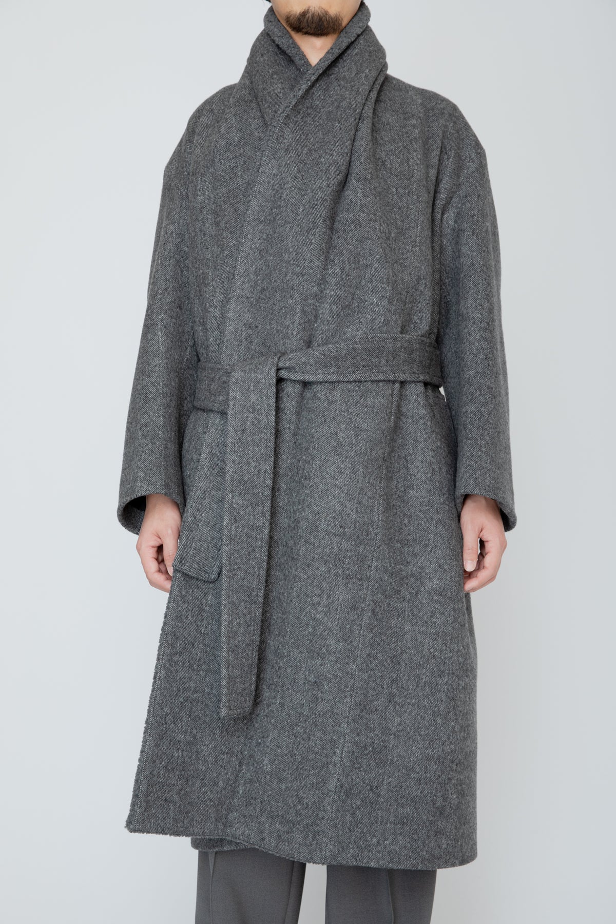 BELTED SHERPA COAT / CHARCOAL HERRINGBONE
