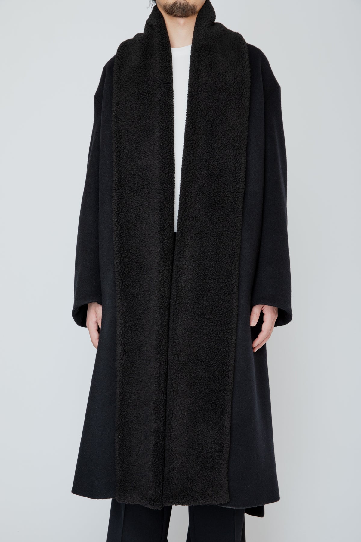 BELTED SHERPA COAT / BLACK