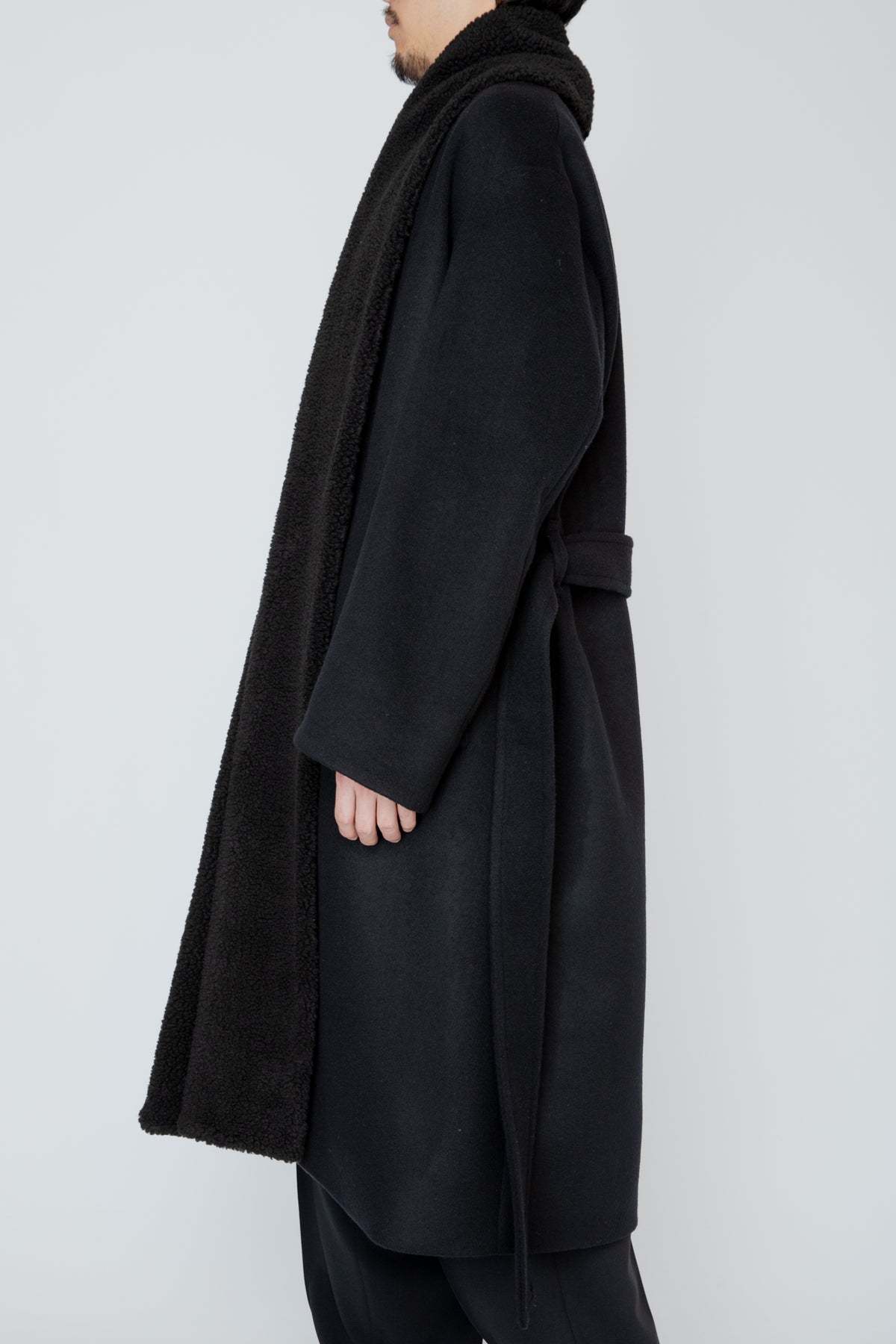 BELTED SHERPA COAT / BLACK