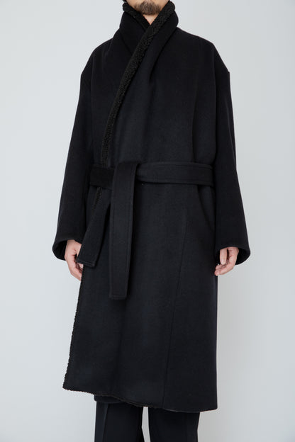 BELTED SHERPA COAT / BLACK