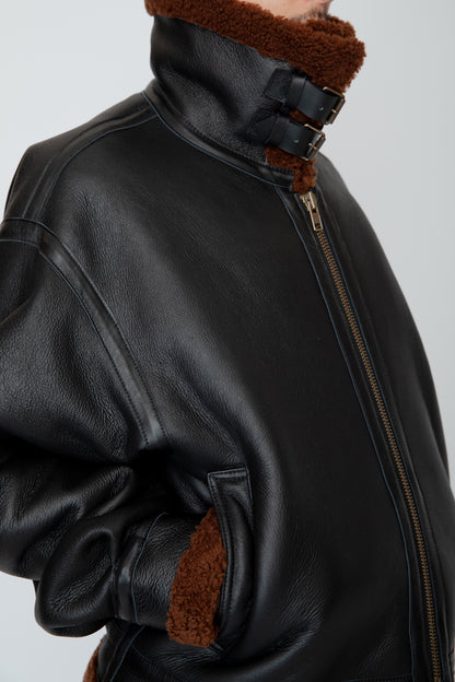 PLEATED AVIATOR JACKET / BLACK