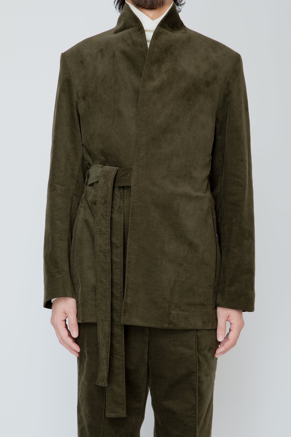 SHAWL COLLAR BELTED JACKET / KHAKI