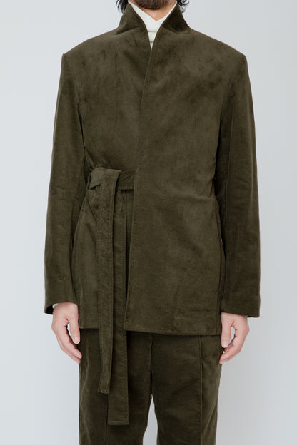SHAWL COLLAR BELTED JACKET / KHAKI