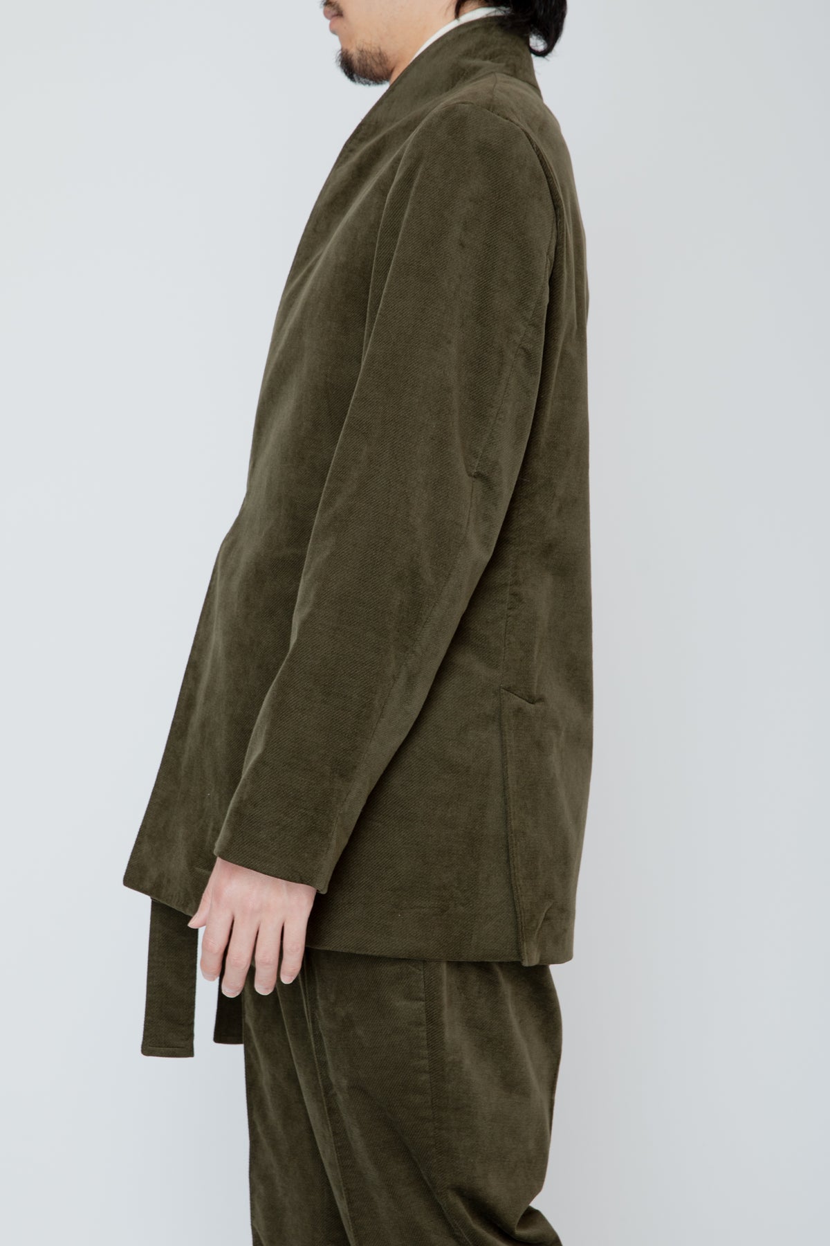 SHAWL COLLAR BELTED JACKET / KHAKI