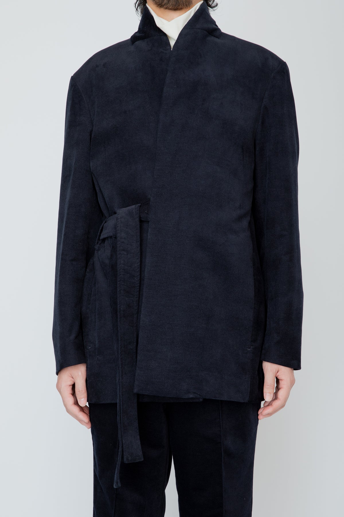 SHAWL COLLAR BELTED JACKET / NAVY