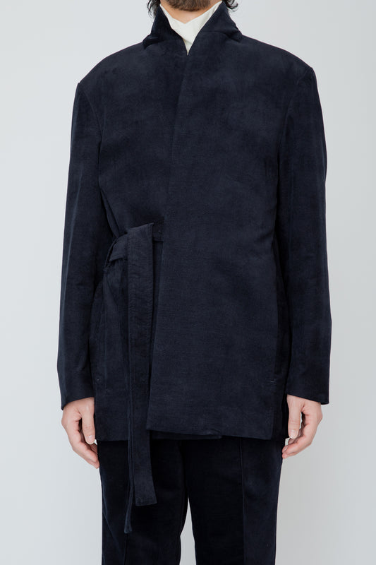 SHAWL COLLAR BELTED JACKET / NAVY