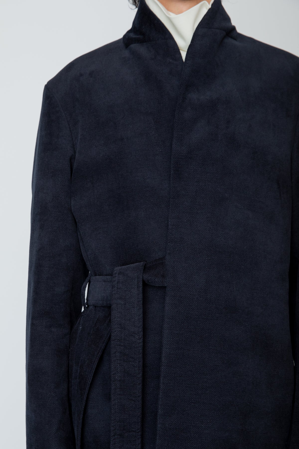SHAWL COLLAR BELTED JACKET / NAVY