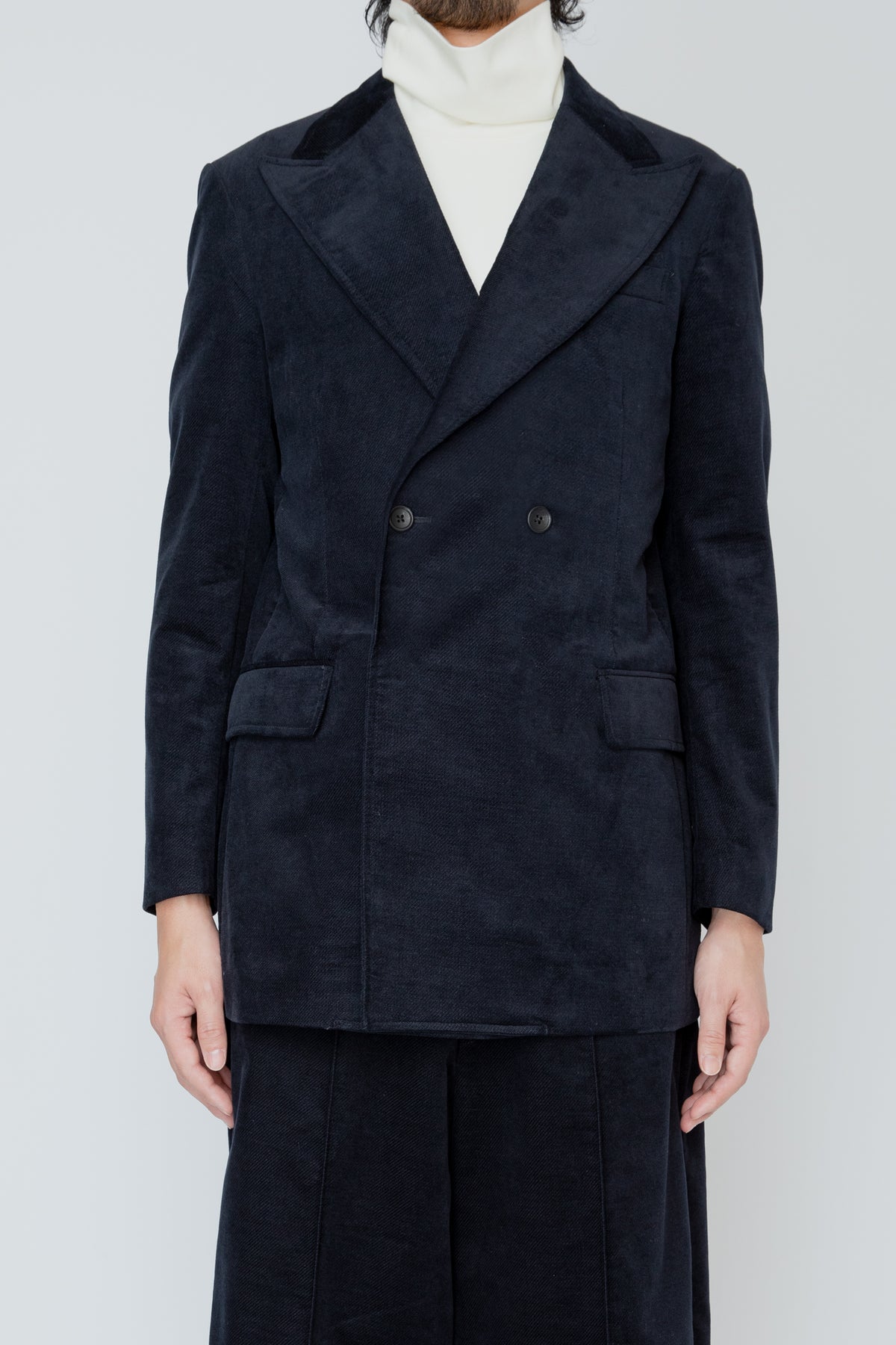 DOUBLE BREASTED SHORT JACKET / NAVY