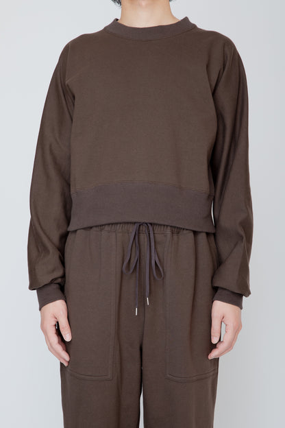 ONE-SIDE KIMONO SLEEVE SWEATSHIRT_TIGHT FIT / BROWN