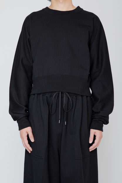 ONE-SIDE KIMONO SLEEVE SWEATSHIRT_TIGHT FIT / BLACK