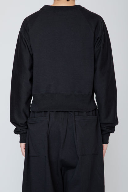 ONE-SIDE KIMONO SLEEVE SWEATSHIRT_TIGHT FIT / BLACK
