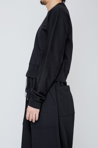 ONE-SIDE KIMONO SLEEVE SWEATSHIRT_TIGHT FIT / BLACK