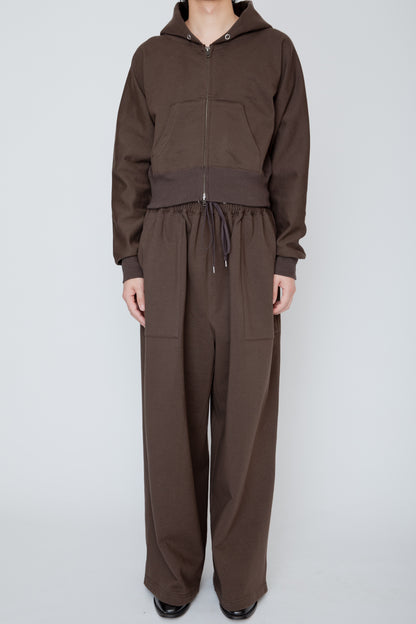 ONE-SIDE KIMONO SLEEVE ZIP-UP HOODIE_TIGHT FIT / BROWN