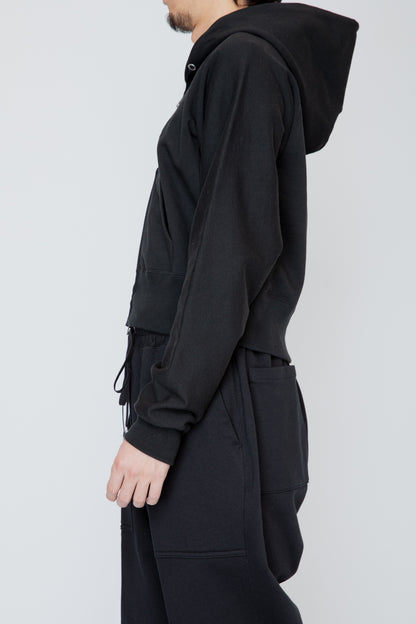 ONE-SIDE KIMONO SLEEVE ZIP-UP HOODIE_TIGHT FIT / BLACK
