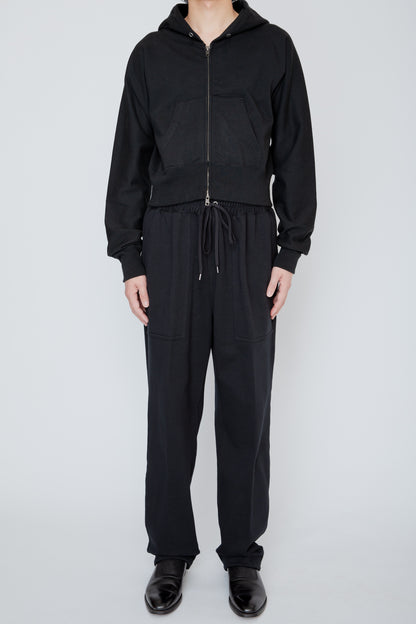 ONE-SIDE KIMONO SLEEVE ZIP-UP HOODIE_TIGHT FIT / BLACK