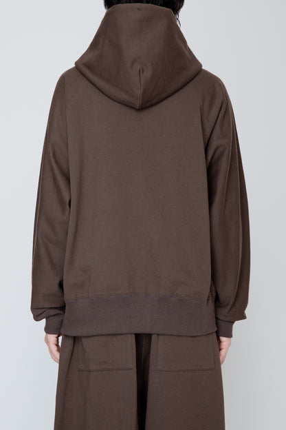 ONE-SIDE KIMONO SLEEVE ZIP-UP HOODIE_LOOSE FIT / BROWN
