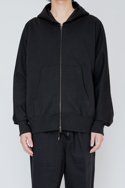 ONE-SIDE KIMONO SLEEVE ZIP-UP HOODIE_LOOSE FIT / BLACK
