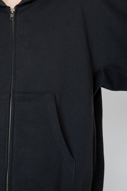 ONE-SIDE KIMONO SLEEVE ZIP-UP HOODIE_LOOSE FIT / BLACK