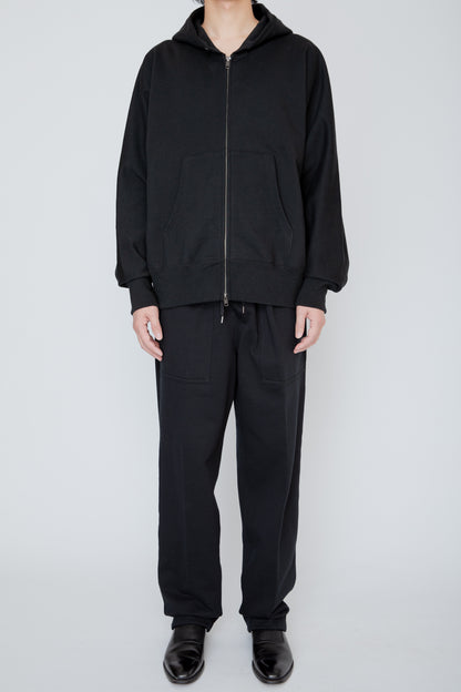 ONE-SIDE KIMONO SLEEVE ZIP-UP HOODIE_LOOSE FIT / BLACK