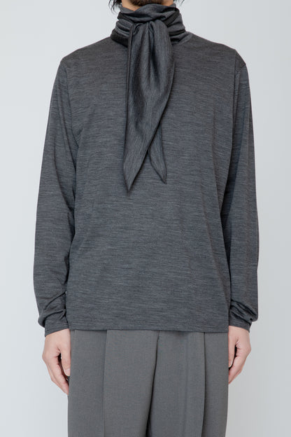WASHABLE-WOOL HIGH NECK SHIRT / TOP GRAY