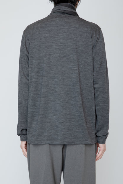 WASHABLE-WOOL HIGH NECK SHIRT / TOP GRAY