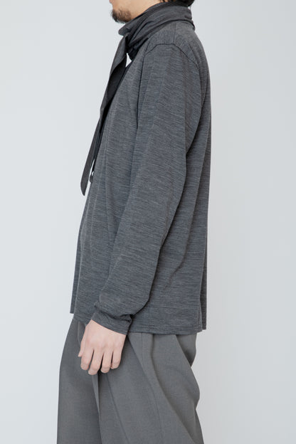WASHABLE-WOOL HIGH NECK SHIRT / TOP GRAY