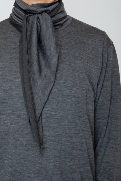 WASHABLE-WOOL HIGH NECK SHIRT / TOP GRAY