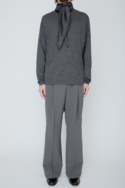 WASHABLE-WOOL HIGH NECK SHIRT / TOP GRAY