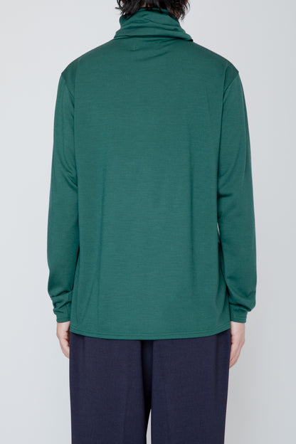 WASHABLE-WOOL HIGH NECK SHIRT / GREEN