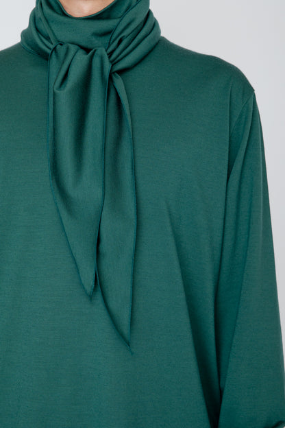 WASHABLE-WOOL HIGH NECK SHIRT / GREEN